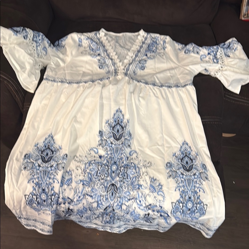 Elegant Blue and White Women's Dress
